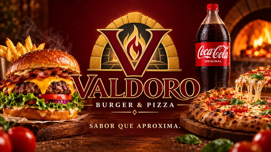 Hambúrgueres e pizzas Valdoro na brasa